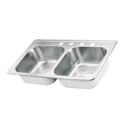 Fregador doble de 33 x 19 x 7 inoxidable satinado de 4 huecos