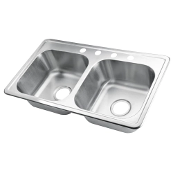 Fregador doble de 33x19x19 8 satinado de 4 huecos