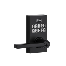 Cerradura electronica con teclado digital y manija negro mate de entrada principal kwikset