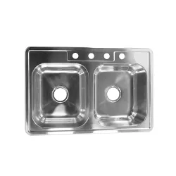 Fregador doble 33 x 22 x 8 de 4 huecos de acero inoxidable