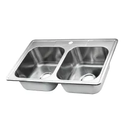 Fregador doble 33 x 22 x 8 1 hueco de acero inoxidable