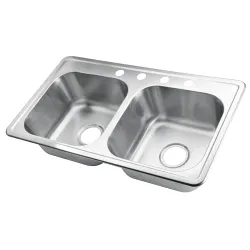 Fregador doble de 33x19x19 8 satinado de 4 huecos