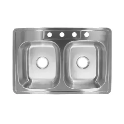 Fregador doble de 33 x 22 x 6  4 huecos acero inoxidable