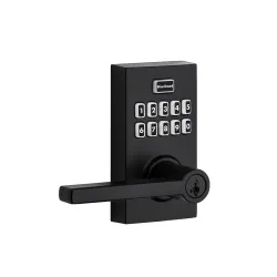 Cerradura electronica con teclado digital y manija negro mate de entrada principal kwikset