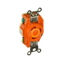 Tomacorriente sencillo 30 amperios 125 voltios 2 polos 3 hilos grado industrial acabado naranja